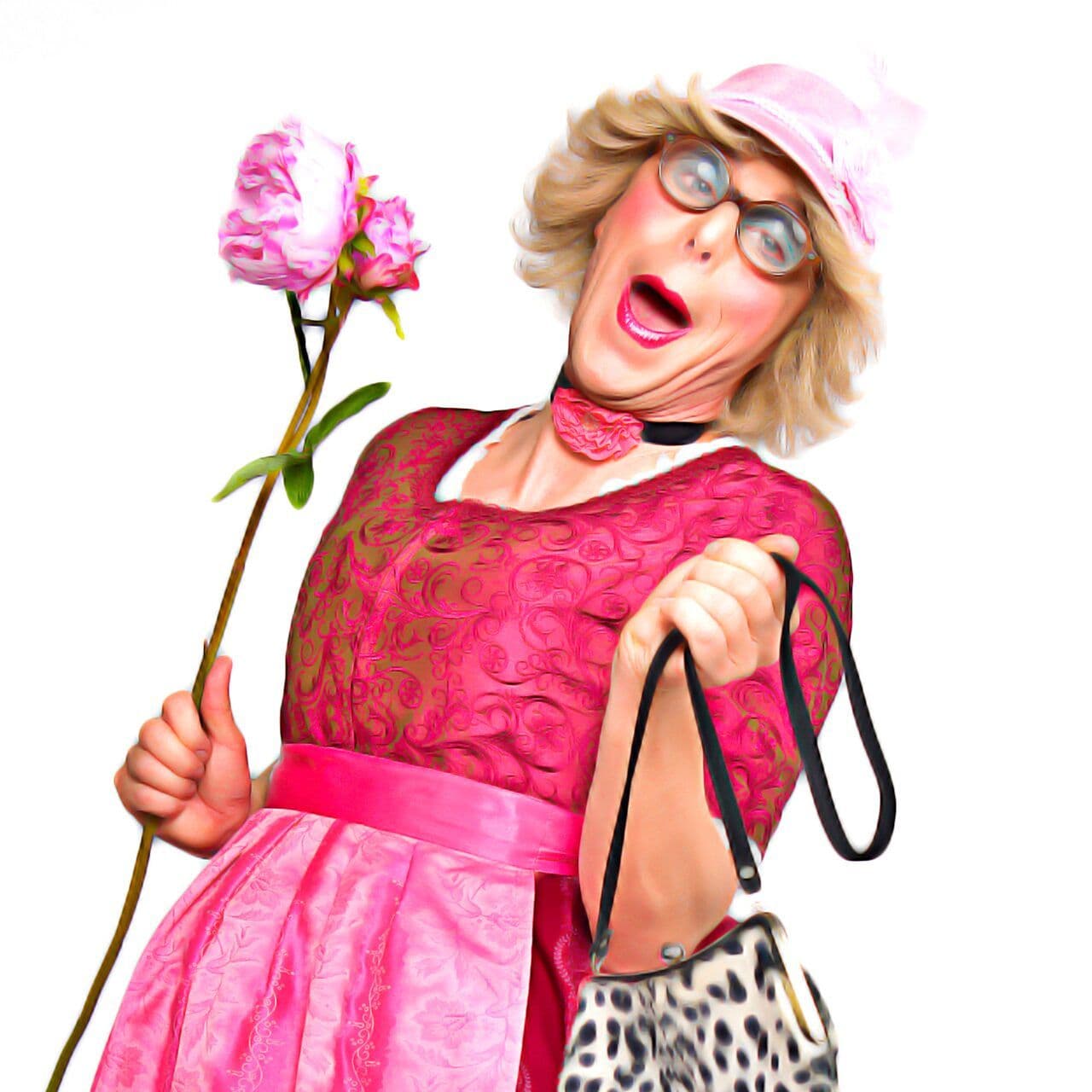 Die Kunstfigur Frau Wäber mit Blume